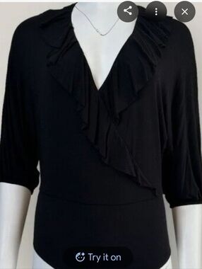 Rachel Zoe Black Ruffle Deep V Bodysuit